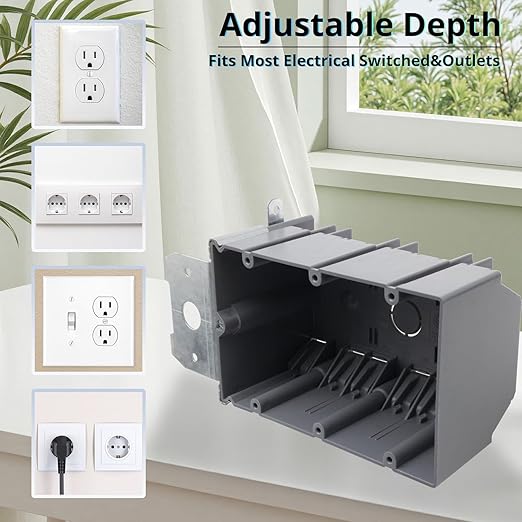 MAKERELE Adjustable 3 Gang Electrical Outlet Box, 49 Cubic Inch Electrical - Image 2