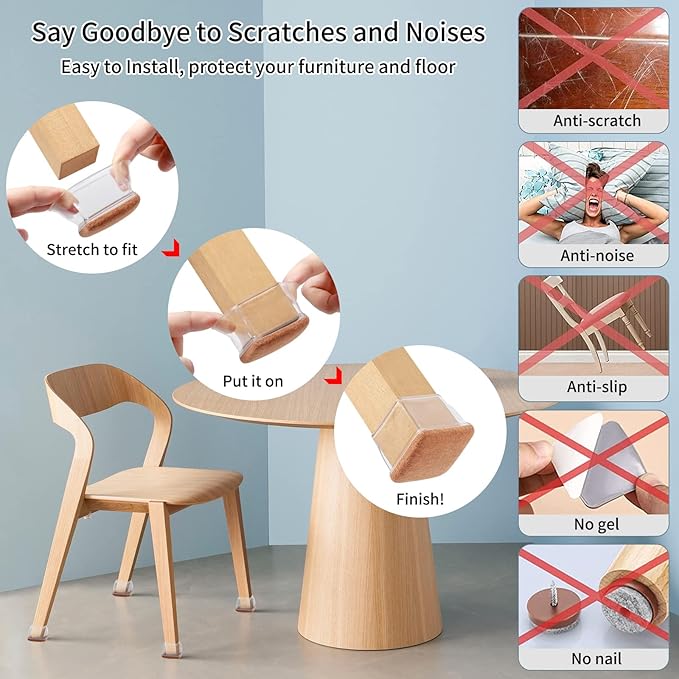 Ezprotekt 24 Pcs XL Square Clear Chair Leg Floor Protectors, Silicone Felt - Image 8