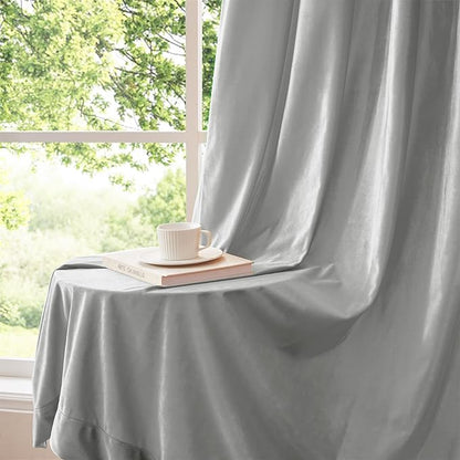 BULBUL Luxury Light Grey Velvet Curtains 108 inches Elegant Living Room Curtain - Image 4