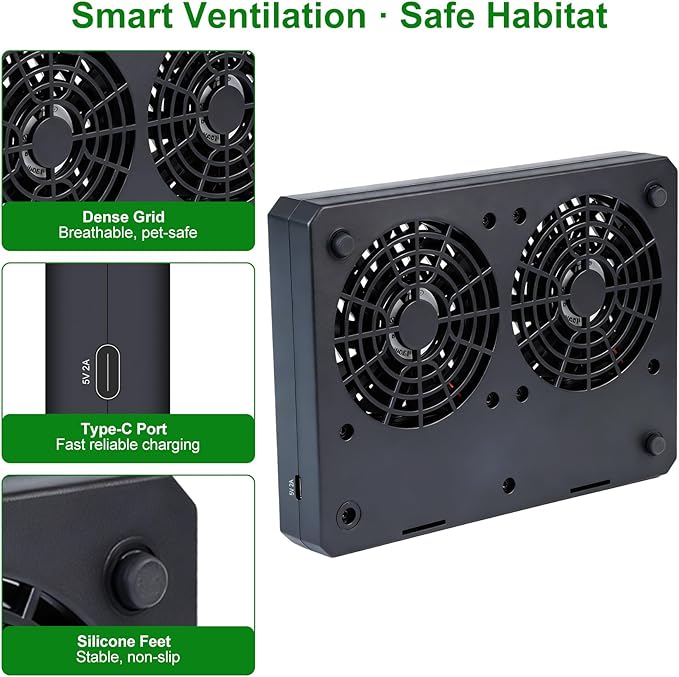 Reptile Dual-Head Temperature & Humidity Fan – Quiet Automatic Climate Control - Image 3