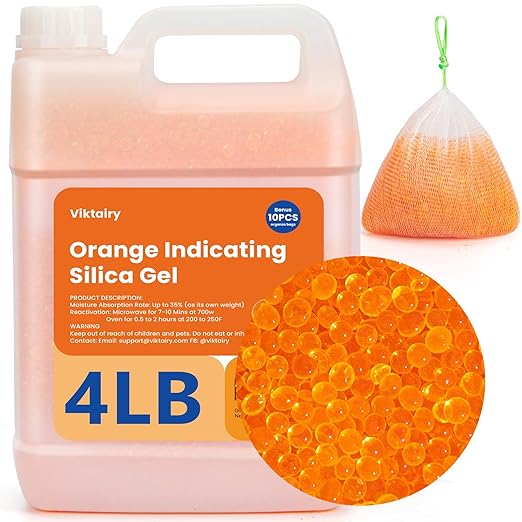 4LBS Desiccant Beads, Premium Orange Indicating Reusable Silica Gel Beads Bulk by Viktairy