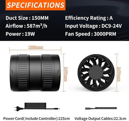 6 Inch Inline Duct Fan 345CFM Airflow - Image 2