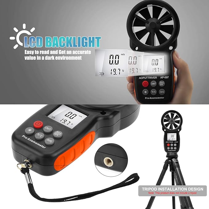 Anemometer Handheld AP-007, CFM Flow Meter Wind Speed Gauge 14℉-113℉ Wind - Image 5