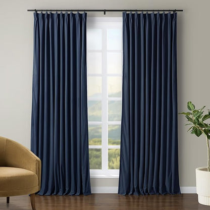 TWOPAGES Luxury Velvet Curtain Pinch Pleated Navy Blue Curtain 96 inch Long by TWOPAGES