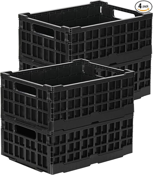 4-Pack Heavy Duty Stackable Storage Crates Plastic Collapsible Milk Crate by PAG-Mass
