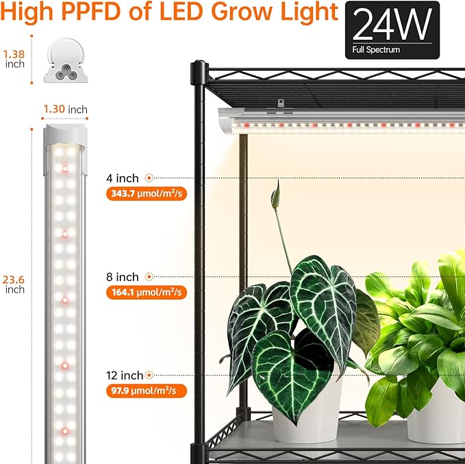Bstrip Indoor Greenhouse with Grow Light, Plant Stand with 4 Pack 24W Full - Image 8