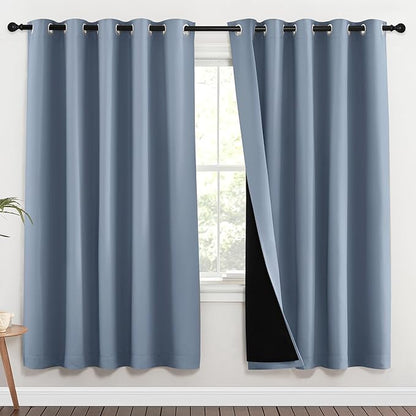 NICETOWN 100% Blackout Window Curtain Panels, Vintage Blue, 2 Pieces, 62-inch by NICETOWN