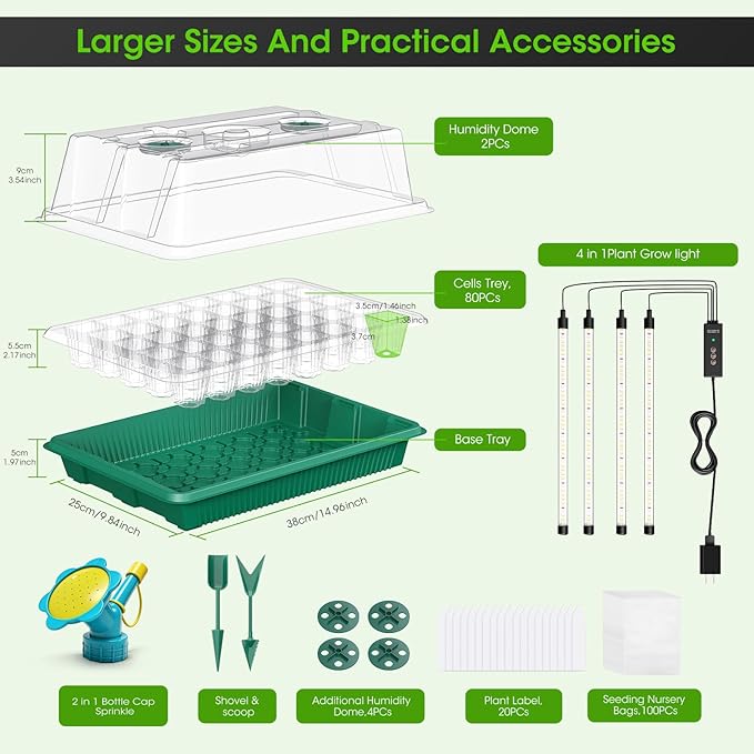 Seed Starter Tray with Grow Light, 2 Pack 80-Cell Seedling Starter Kit with - Image 7