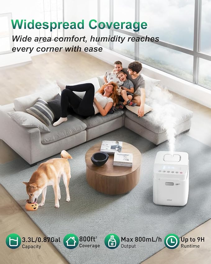 Mifasol Stainless Steel Humidifier, 3.3L/0.87Gal Steam Humidifier Large Room up - Image 4