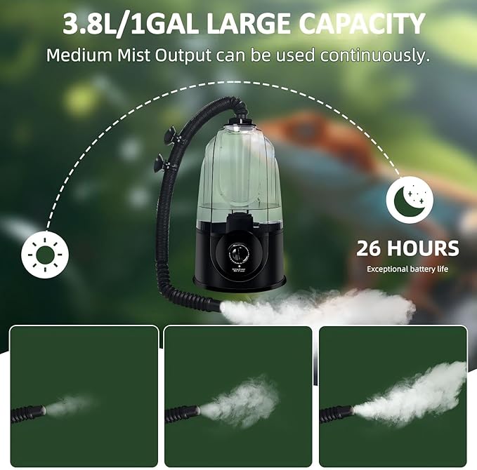 Coospider 3.8L Reptile Fogger Mister, Quiet Reptile Humidifier - Image 4