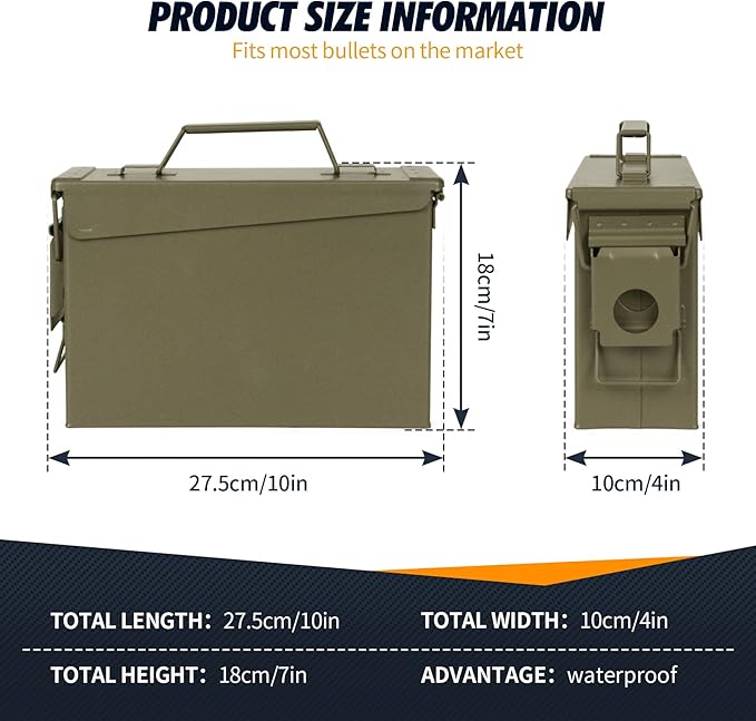 GUGULUZA Metal Ammo Can 30/50 Cal, Lockable Bullet Storage Case, Waterproof & - Image 3