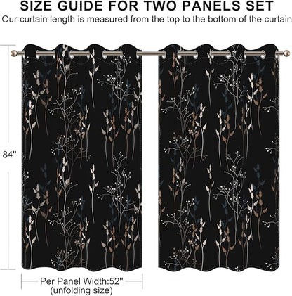 Black Leaves Blackout Curtains 84 Inches, Room Darkening Curtains - Image 8