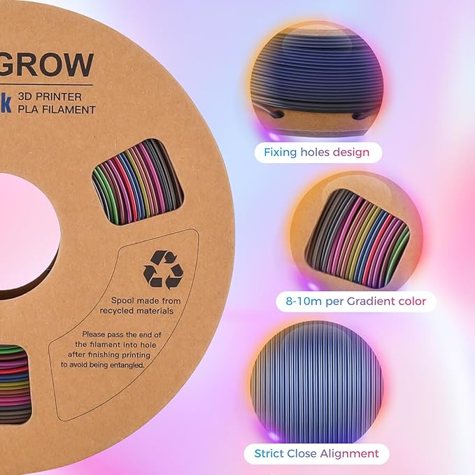 Comgrow Rainbow Colors Silk PLA 3D Printer Filament, PLA Filament 1.75mm - Image 2