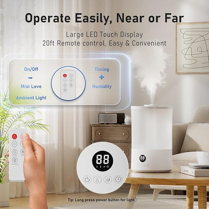 Humidifiers for Bedroom, 1Gal Top Fill Humidifier for Large Room, 250ml/h Cool - Image 4