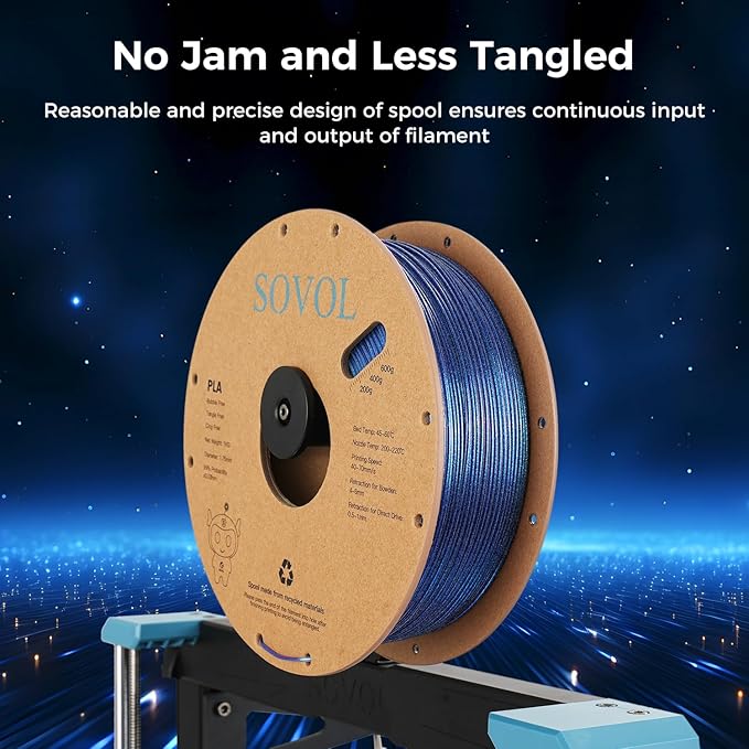 Sovol Silk PLA Filament with Blue Glitter 1kg 1.75mm, Color Changeable 3D - Image 4