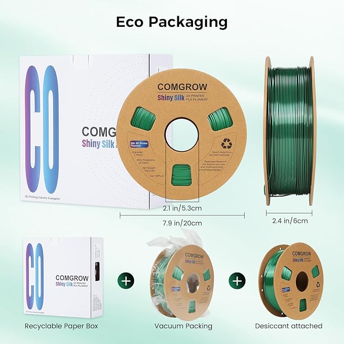 Comgrow Silk PLA 3D Printer Filament, Dual Color 2 in 1 Black and Green - Image 3