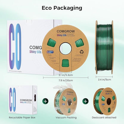 Comgrow Silk PLA 3D Printer Filament, Dual Color 2 in 1 Black and Green - Image 3
