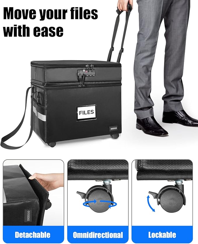 DEEGO Rolling File Box, Fireproof Document Box - Image 2