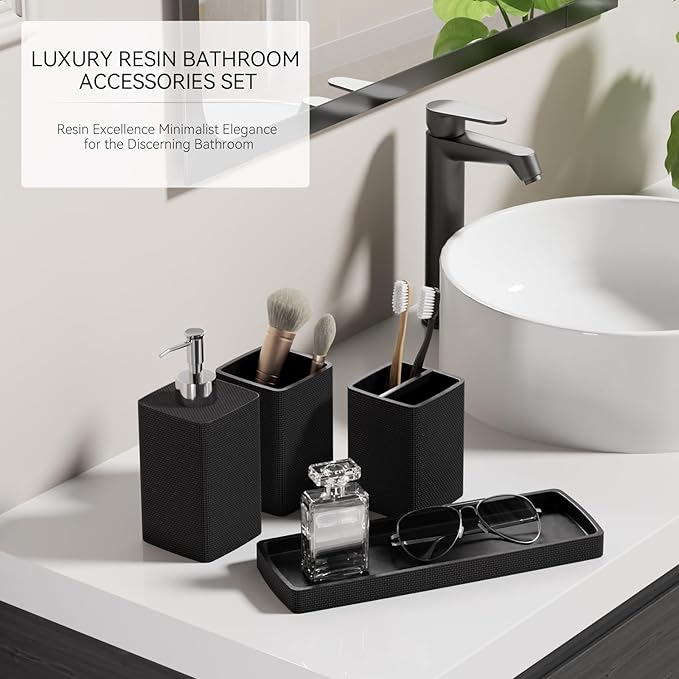 Resin Black Bathroom Sets, Bath Towel Set, Natural Loofah Sponge, Soap Dispenser - Image 6