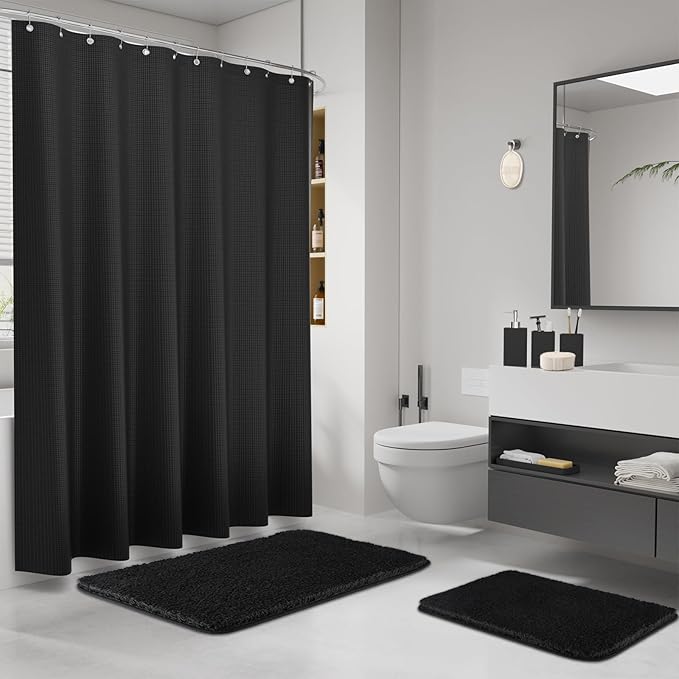 Black Bathroom Sets, Natural Loofah Sponge, Soap Dispenser, Toothbrush Holder - Image 2