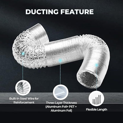 iPower GLFANXEXPSET4D25CHUMD 4 Inch 118 CFM Inline Filter 25 Feet Ducting - Image 5