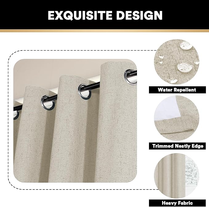 PrinceDeco Linen Blackout Curtains 108 Inches Long Faux Linen Blackout Curtains - Image 6