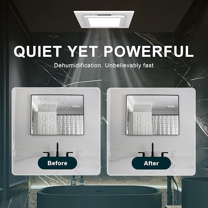 Bathroom Exhaust Fan with Light, 12 INCH, Upgraded Quiet Square Vent Fans with - Image 7