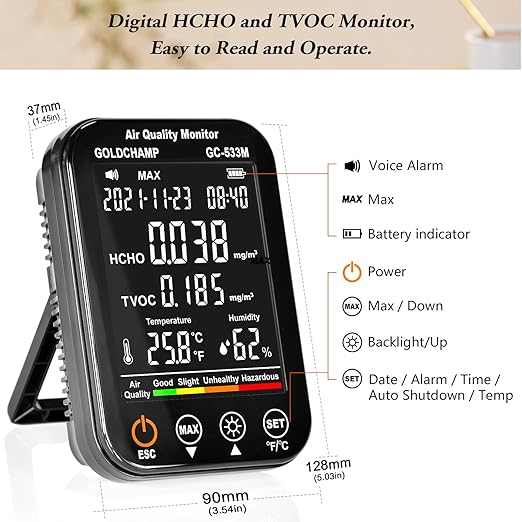 Air Quality Monitor Indoor, 4-in-1 Accurate Air Quality Detector - Image 3