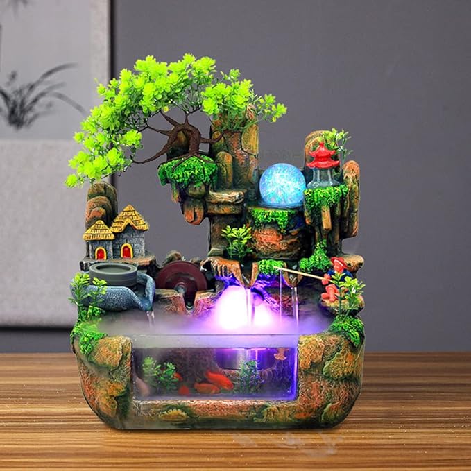 15" LED Desktop Fountain Waterfall Decor, Atomizing Desktop Humidifier w/LED - Image 8