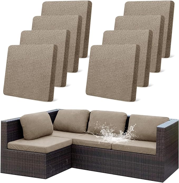 8Pcs Outdoor Stretch Cushion Covers, Waterproof Outdoor Chair Cushion Covers by CALBODE
