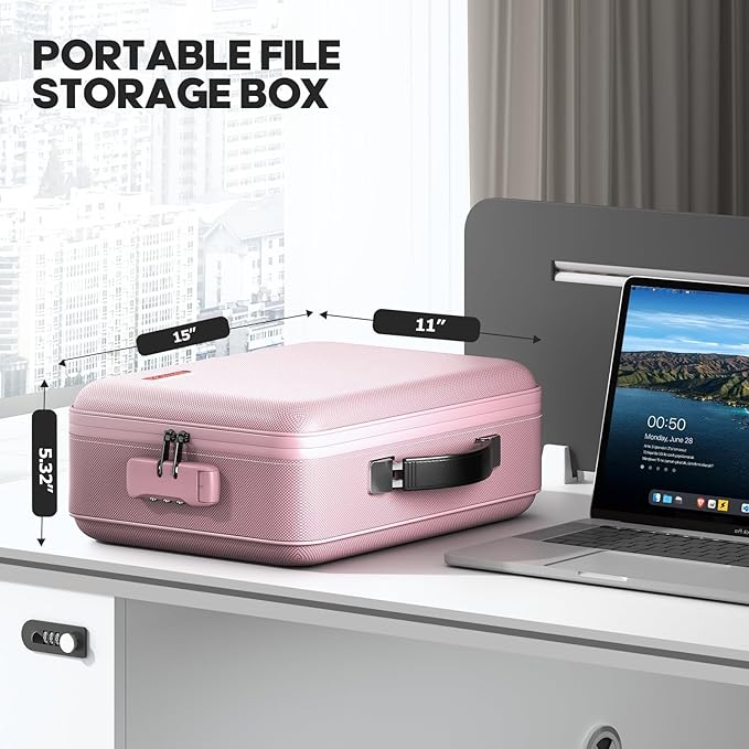 Fireproof Document Box, Hard Case Highly Flame-Resistant Fire Proof Waterproof - Image 6