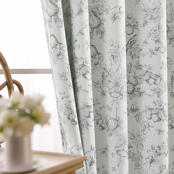 jinchan 95% Blackout Floral Curtains 90 Inches Long, Printed Flower Sage Green - Image 3