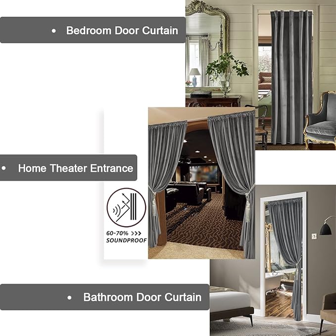 Grey Velvet Blackout Curtains for 48 x 80 Inch Bedroom - Image 6