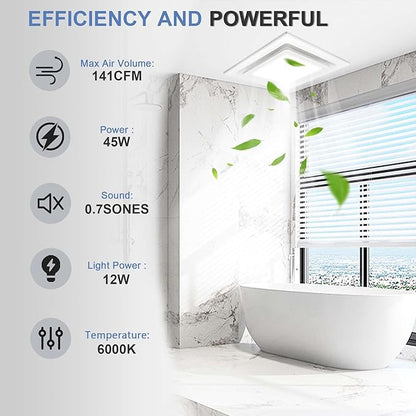 Bathroom Exhaust Fan with Light, Bathroom Fan with 6000K Square LED Combo - Image 2