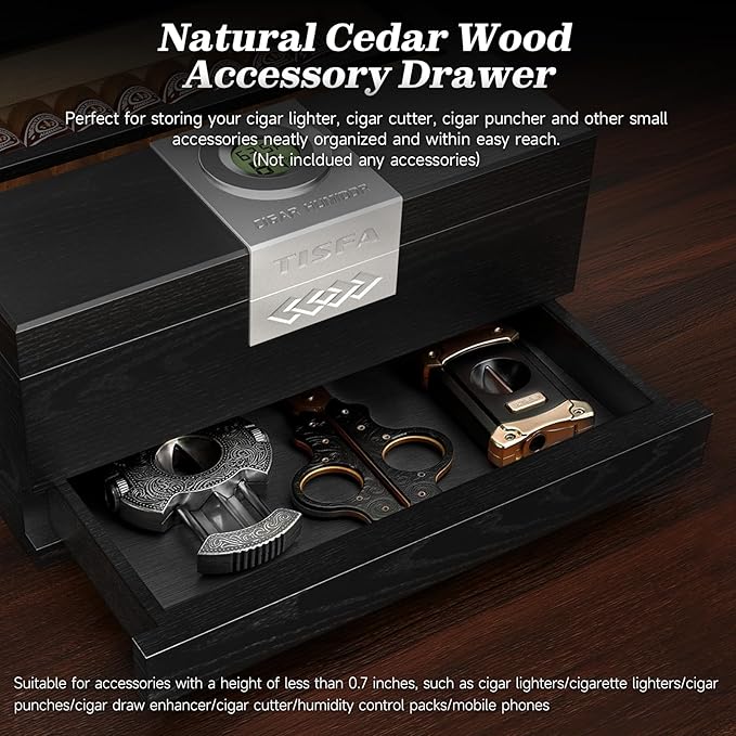 TISFA Cigar Humidor, Cedar Wood Desktop Humidor Box - Image 7