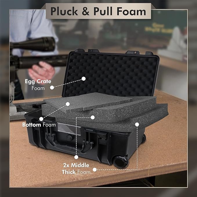 Camera Hard Case Dry Box With Foam & Stretchable Handle With Wheels | Gun Safe - Image 5