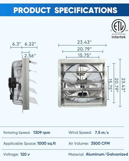 KEN BROWN 20 Inch Shutter Exhaust Fan - Image 2