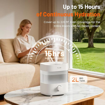 Humidifiers for Bedroom, 2L Tank for 15H, 20dB Quiet Mist Time, Dual Nozzles - Image 3