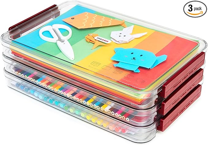 A4 Storage File Box 9 X 13 Clear Stackable Slim Plastic Portable Project Case by CATOOMUU