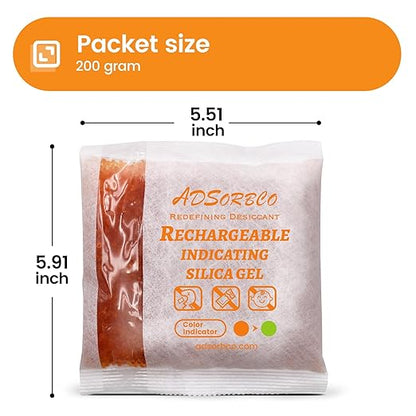 Adsorbco Rechargeable 200 Gram 5 Packs Desiccant, Indicating Silica Gel Packets - Image 2
