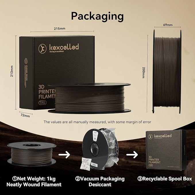 kexcelled Wood PLA Filament 1.75 mm, Real Wood PLA 3D Printer Filament - Image 7