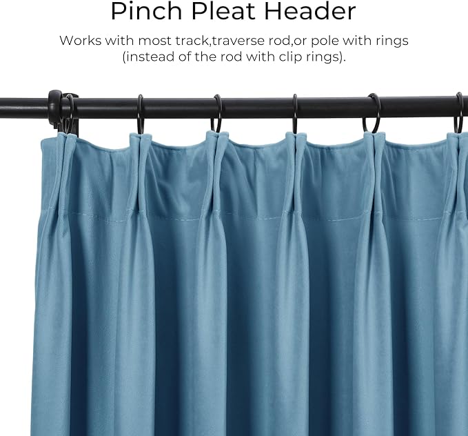 TWOPAGES Luxury Velvet Curtain Pinch Pleated Sky Blue Curtain 96 inch Long - Image 2