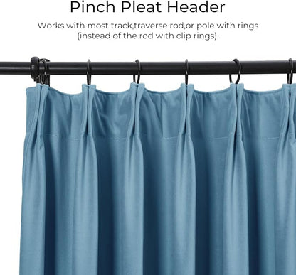 TWOPAGES Luxury Velvet Curtain Pinch Pleated Sky Blue Curtain 102 inch Long - Image 2