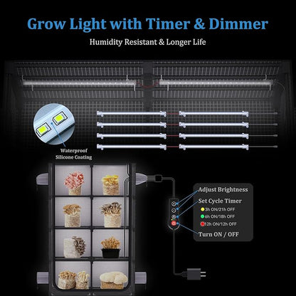 Mushroom Grow Tent Kit with Grow Light and Duct Fan, IP65 Waterproof 6500K LED - Image 3
