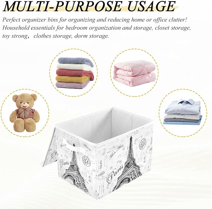 Kigai Paris Eiffel Tower Lidded Home Storage Bins, Foldable Storage Basket - Image 7