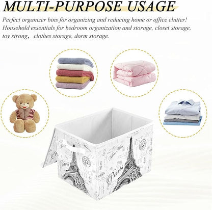 Kigai Paris Eiffel Tower Lidded Home Storage Bins, Foldable Storage Basket - Image 7