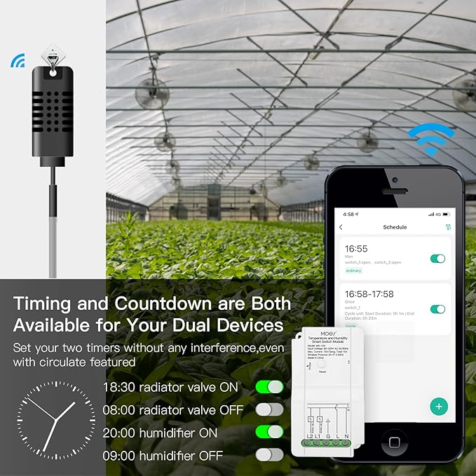 MOES WiFi Smart Temperature and Humidity Switch Module Sensor, Dual Relay - Image 5