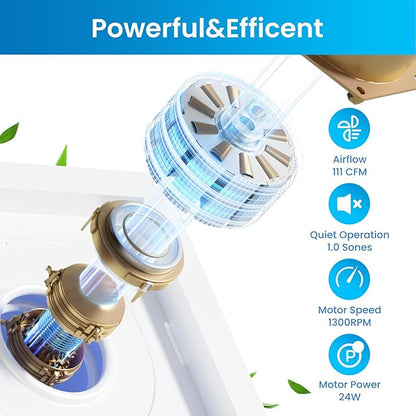 Hon&Guan Bathroom Exhaust Fan, Quiet Square Bathroom Vent Fan 111 CFM, 1.0 Sones - Image 4