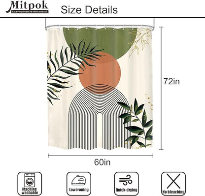 Green Boho Shower Curtain 60Wx72H Abstract Bohemian Modern Leaves Mid Century - Image 5