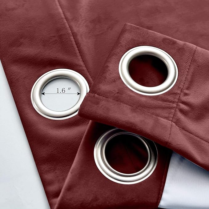 ChadMade Blackout Lined Premium Velvet Curtain Burgundy 100Wx96L Inch, Eyelet - Image 4